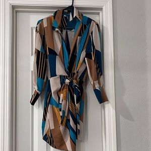 Geometric Wrap Dress - long sleeve